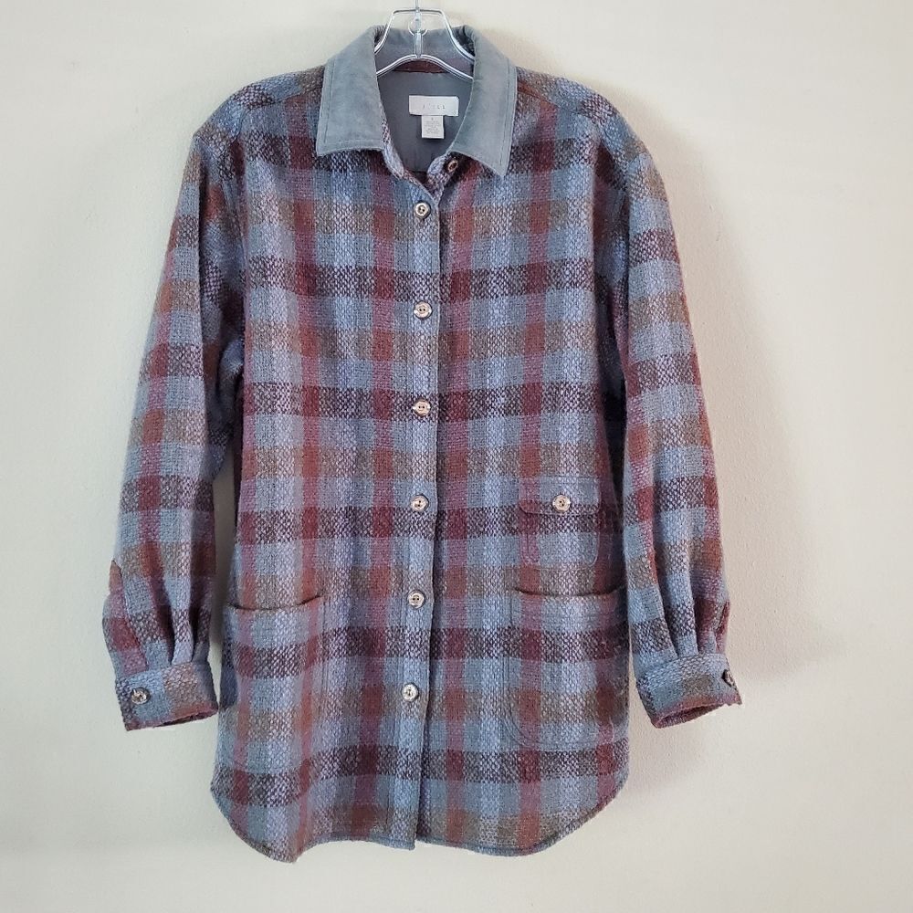 J. Jill Women's Button Down Shirt Wool Blend‎ Size Small Plaid Shacket